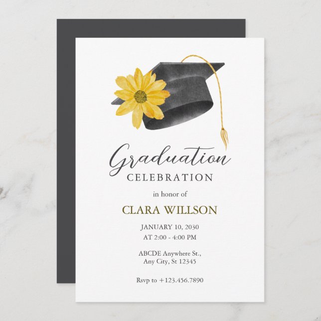 Gorra de graduación con invitación a las flores am (Anverso / Reverso)