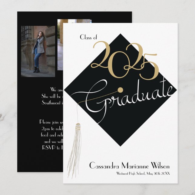 Gorra de graduación Invitación elegante (Anverso / Reverso)