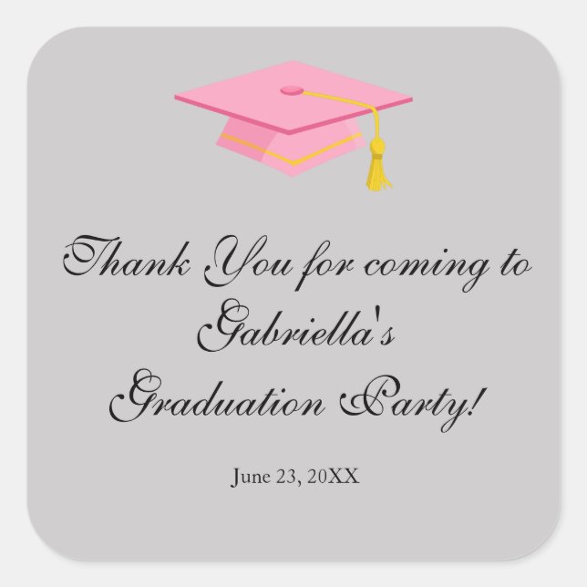 Gorra de graduación rosa Gracias Pegatina redonda (Anverso)