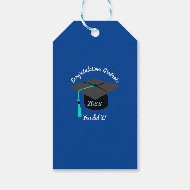Gorra De Graduación Y Etiqueta De Regalo Azul Pers (Anverso)