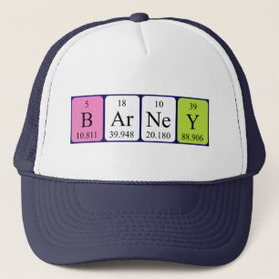Gorra de nombre de tabla periódica de Barney