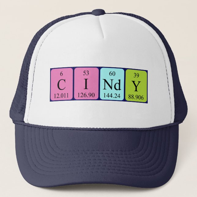 Gorra de nombres de tabla periódica Cindy (Anverso)