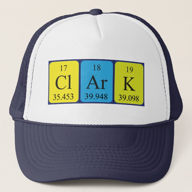 Gorra de nombres de tabla periódica Clark (Anverso)