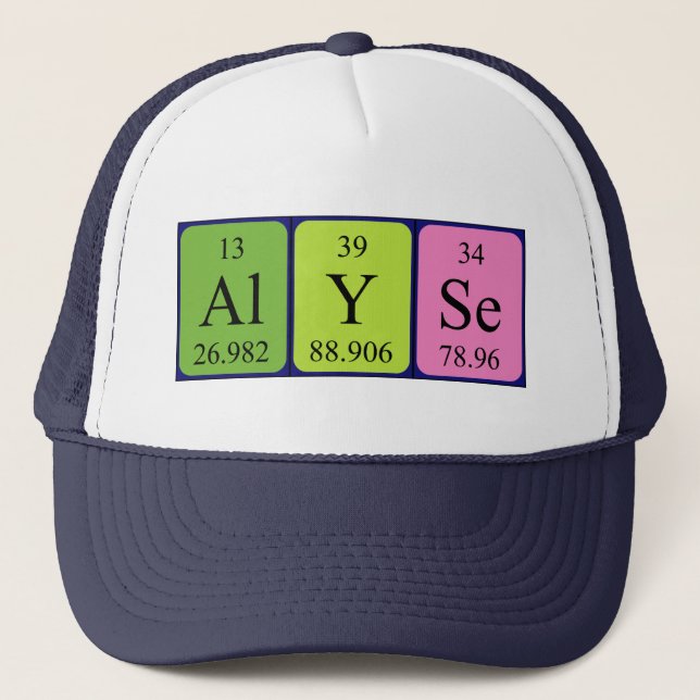 Gorra de nombres de tabla periódica de Alyse (Anverso)