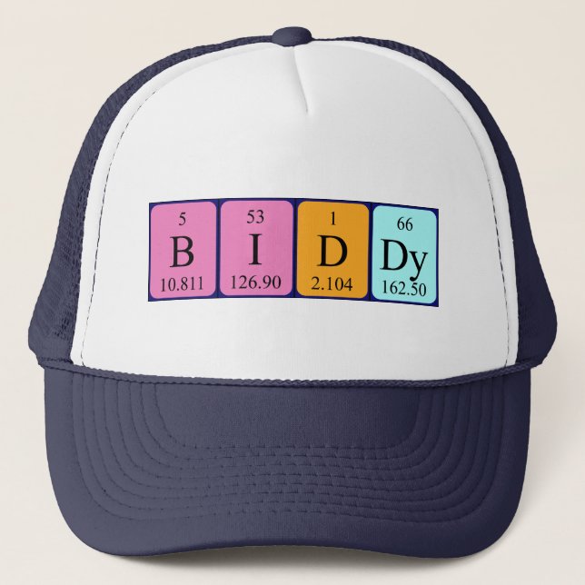 Gorra de nombres de tabla periódica de Biddy (Anverso)