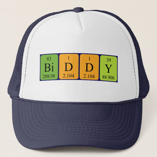 Gorra de nombres de tabla periódica de Biddy (Anverso)