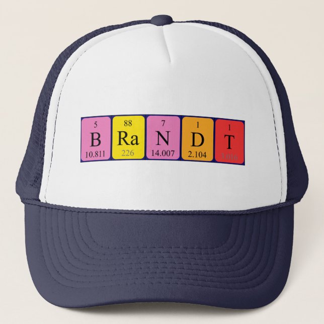 Gorra de nombres de tabla periódica de Brandt (Anverso)