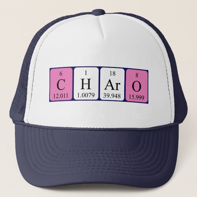 Gorra de nombres de tabla periódica de Charo (Anverso)