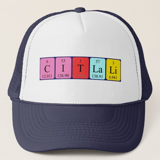 Gorra de nombres de tabla periódica de Citlali (Anverso)