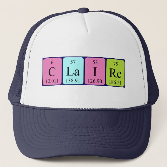 Gorra de nombres de tabla periódica de Claire (Anverso)