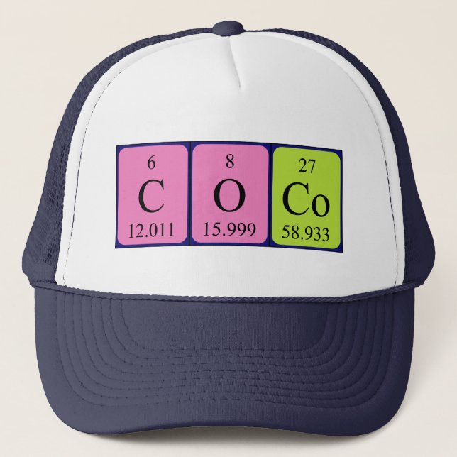 Gorra de nombres de tabla periódica de Coco (Anverso)