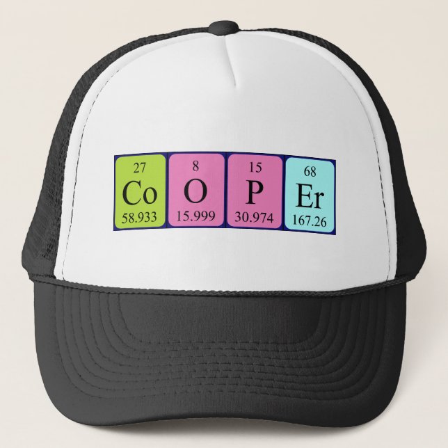 Gorra de nombres de tabla periódica de Cooper (Anverso)