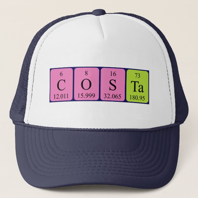 Gorra de nombres de tabla periódica de Costa (Anverso)