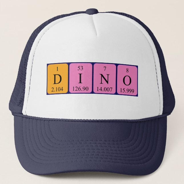 Gorra de nombres de tabla periódica de Dino (Anverso)