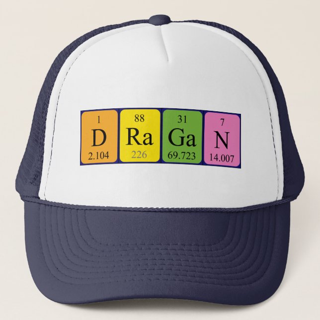 Gorra de nombres de tabla periódica de Dragan (Anverso)