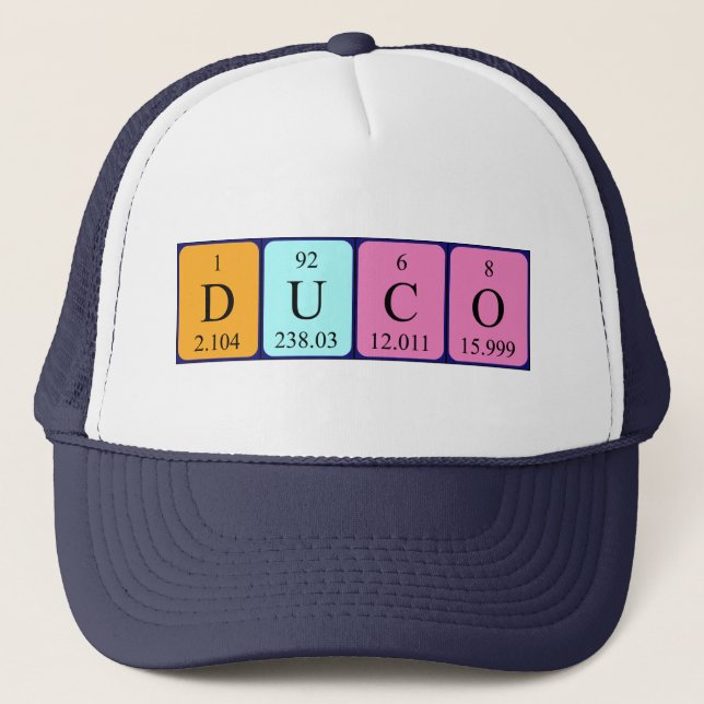 Gorra de nombres de tabla periódica de Duco (Anverso)