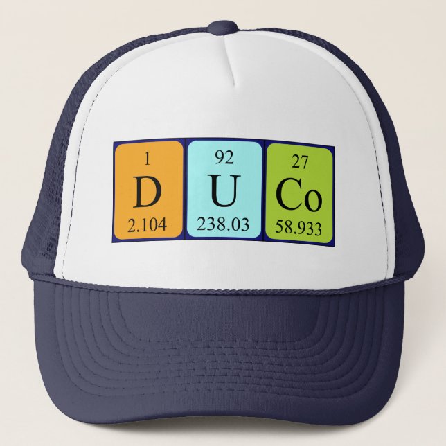 Gorra de nombres de tabla periódica de Duco (Anverso)