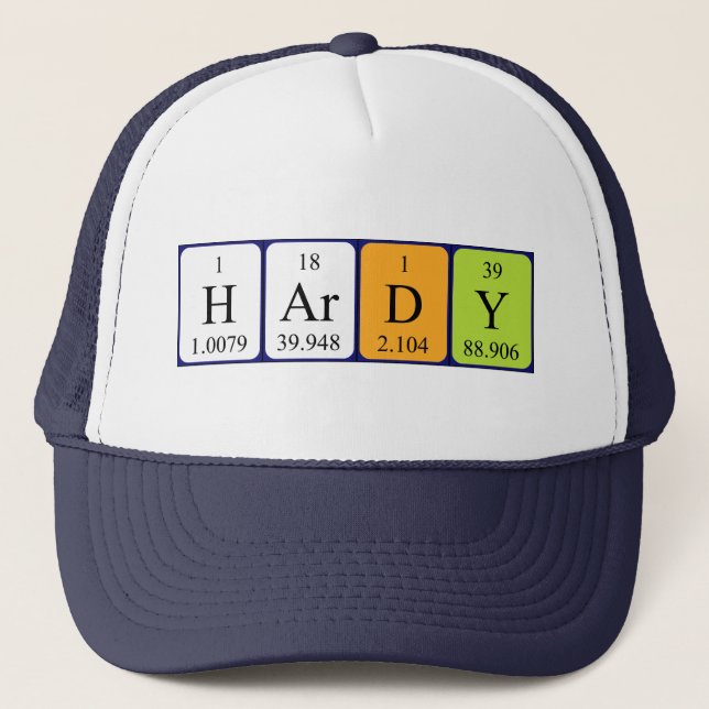 Gorra de nombres de tabla periódica de Hardy (Anverso)