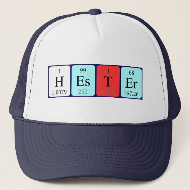 Gorra de nombres de tabla periódica de Hester (Anverso)