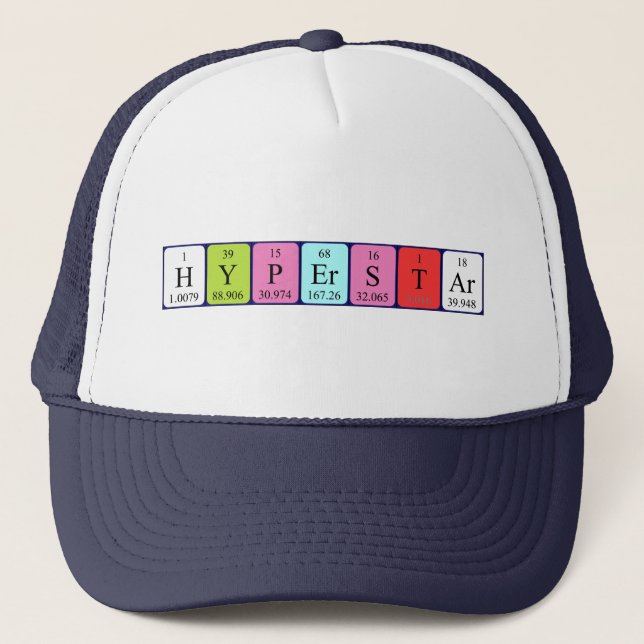 Gorra de nombres de tabla periódica de hiperstar (Anverso)