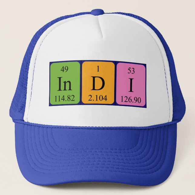 Gorra de nombres de tabla periódica de indi (Anverso)