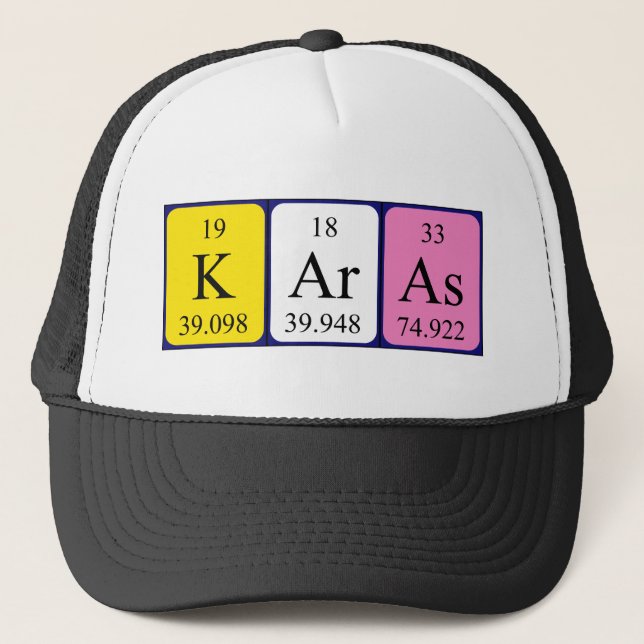 Gorra de nombres de tabla periódica de Karas (Anverso)
