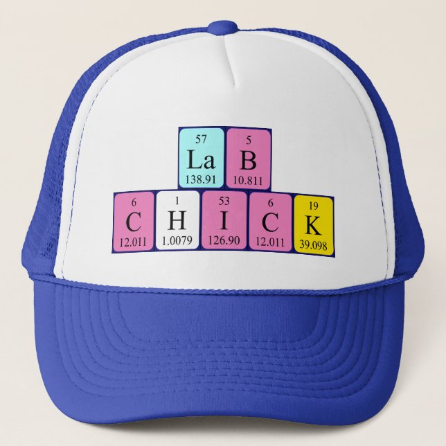 Gorra de nombres de tabla periódica de Lab Chick (Anverso)