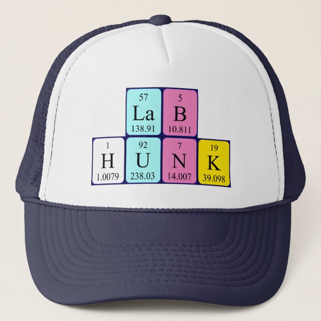 Gorra de nombres de tabla periódica de Lab Hunk (Anverso)
