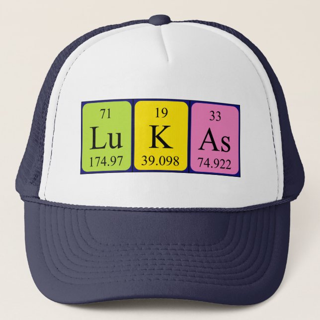 Gorra de nombres de tabla periódica de Lukas (Anverso)