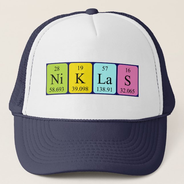 Gorra de nombres de tabla periódica de Niklas (Anverso)