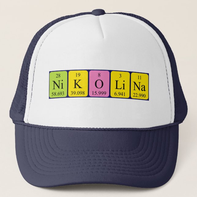 Gorra de nombres de tabla periódica de Nikolina (Anverso)