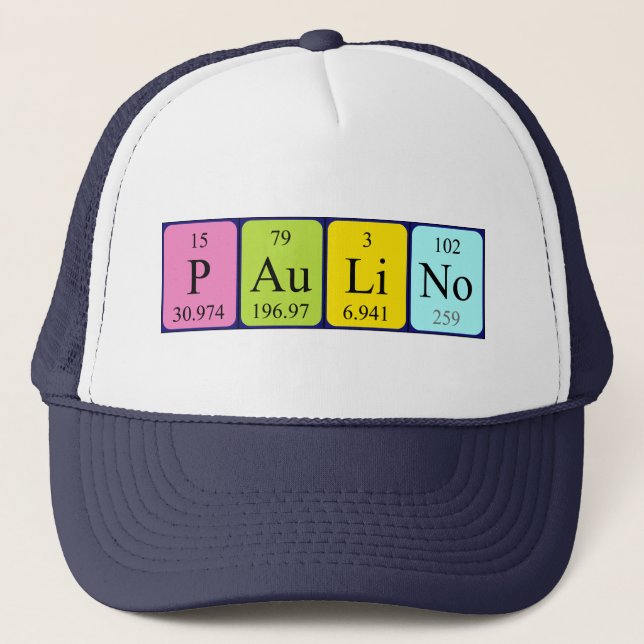 Gorra de nombres de tabla periódica de Paulino (Anverso)