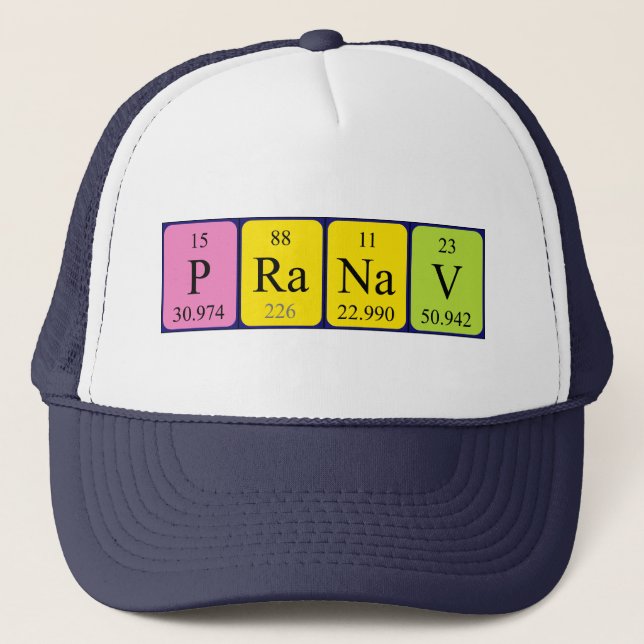Gorra de nombres de tabla periódica de Pranav (Anverso)