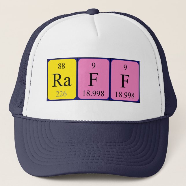 Gorra de nombres de tabla periódica de Raff (Anverso)