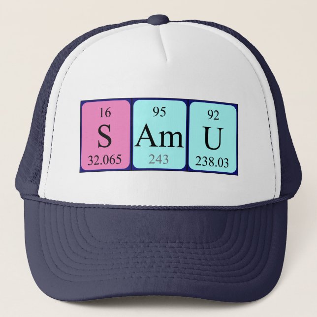 Gorra de nombres de tabla periódica de Samu (Anverso)