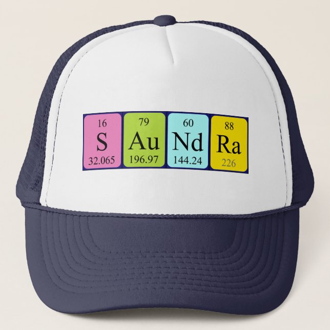 Gorra de nombres de tabla periódica de Saundra (Anverso)