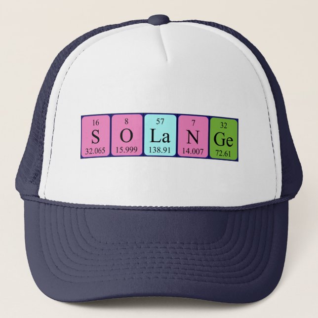 Gorra de nombres de tabla periódica de Solange (Anverso)