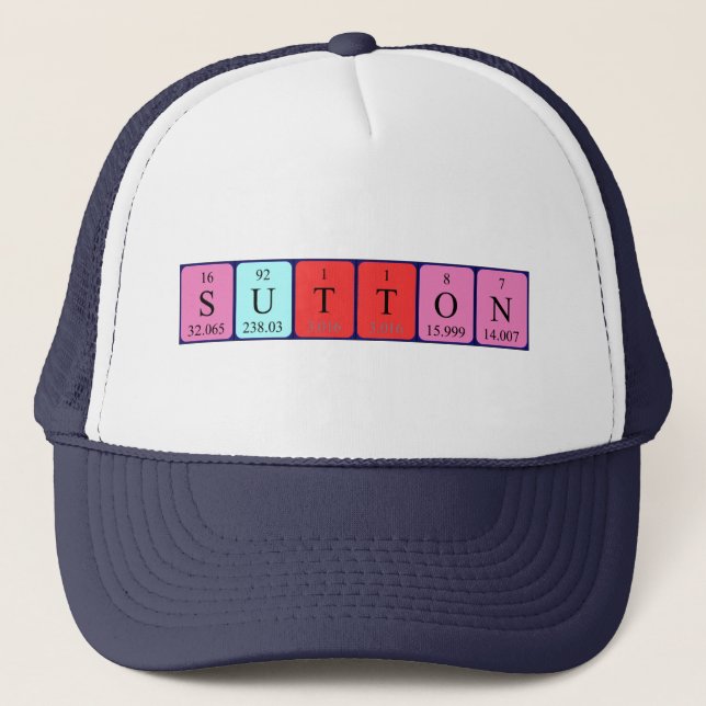 Gorra de nombres de tabla periódica de Sutton (Anverso)