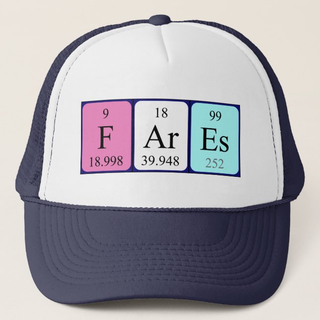 Gorra de nombres de tabla periódica de tarifas (Anverso)