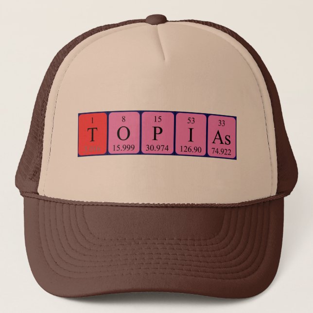 Gorra de nombres de tabla periódica de Topias (Anverso)