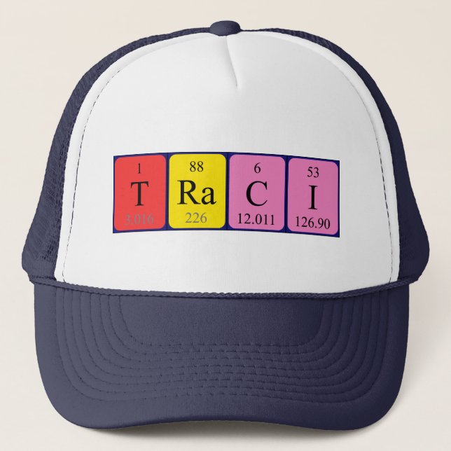 Gorra de nombres de tabla periódica de Traci (Anverso)