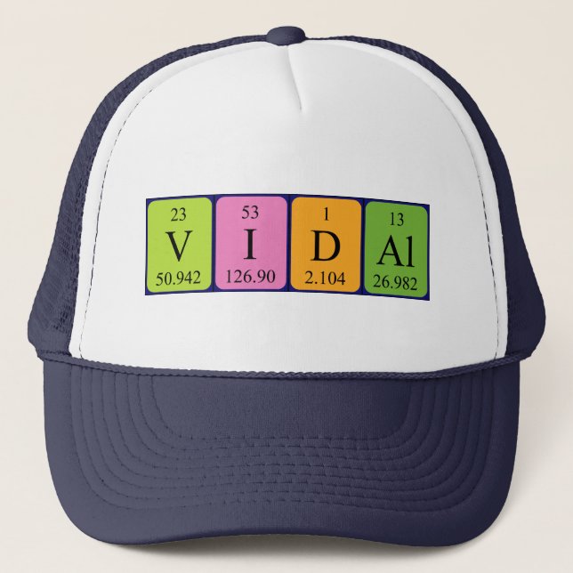 Gorra de nombres de tabla periódica de Vidal (Anverso)