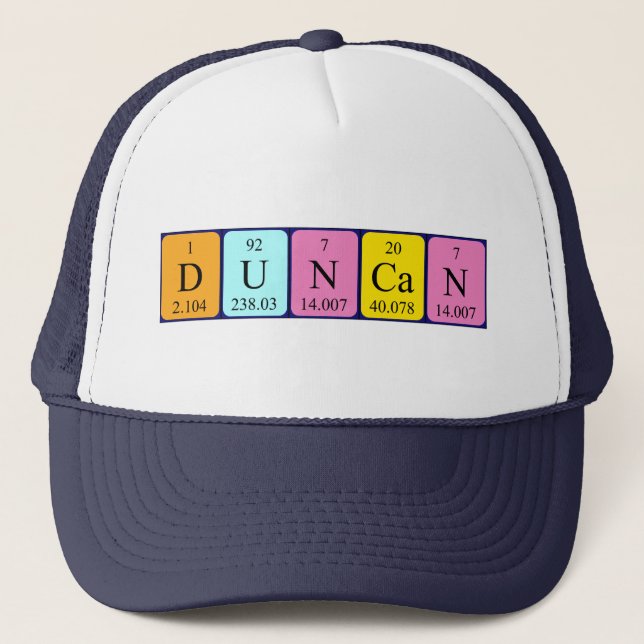 Gorra de nombres de tabla periódica Duncan (Anverso)