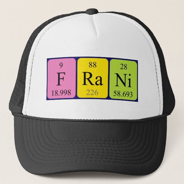 Gorra de nombres de tabla periódica Frani (Anverso)