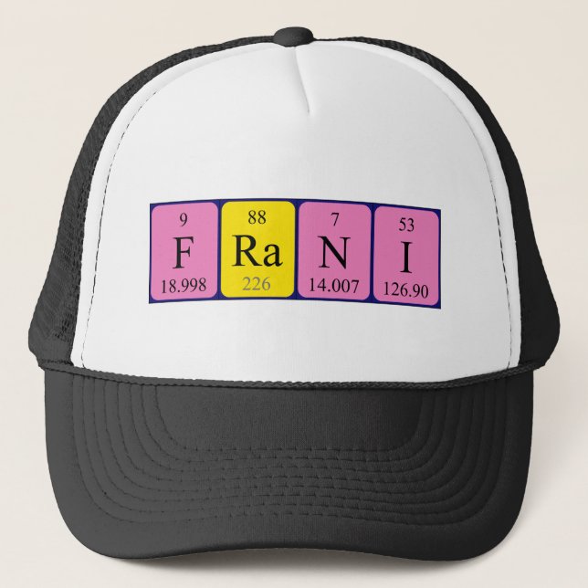 Gorra de nombres de tabla periódica Frani (Anverso)