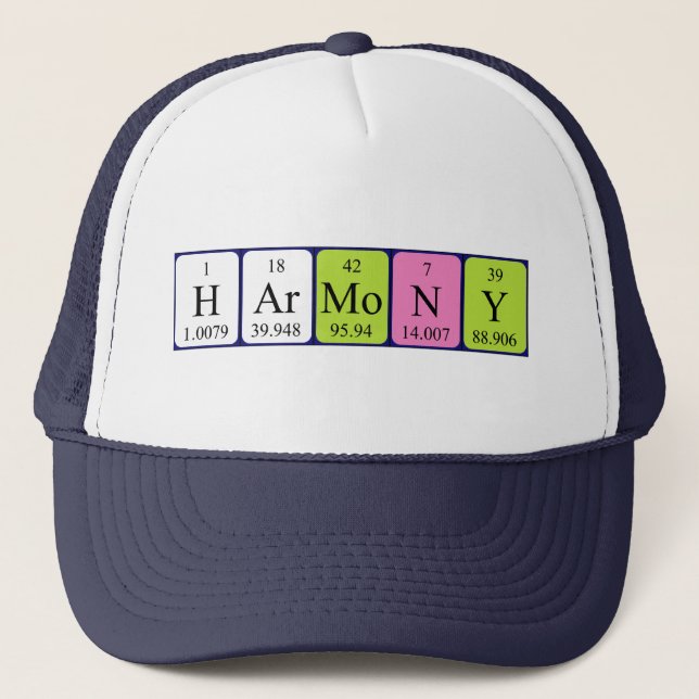 Gorra de nombres de tabla periódica Harmony (Anverso)