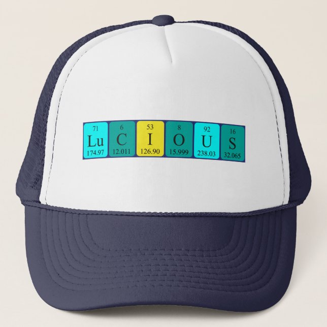 Gorra de nombres de tabla periódica y Lucious (Anverso)