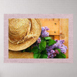 Gorra de paja y flores de lavanda arte fotográfico