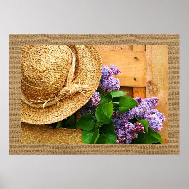 Gorra de paja y flores de lavanda arte fotográfico (Frente)