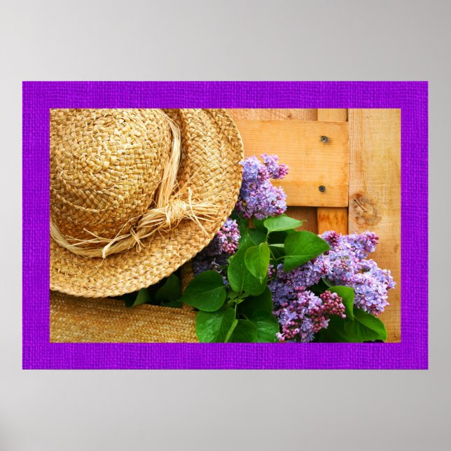 Gorra de paja y flores de lavanda arte fotográfico (Frente)